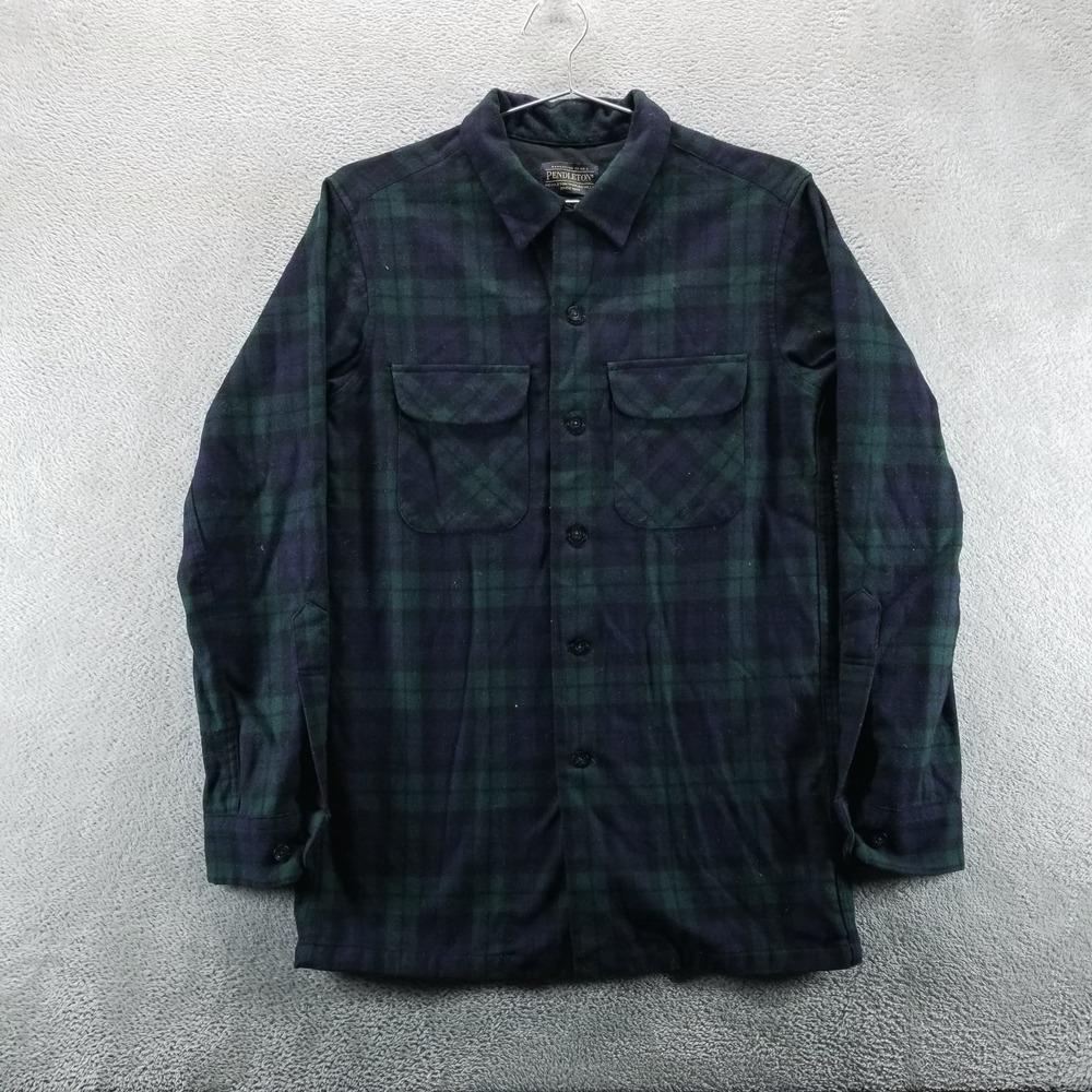 Pendleton Shirt Mens S Blue Green Tartan Board Shirt Loop Collar Wool